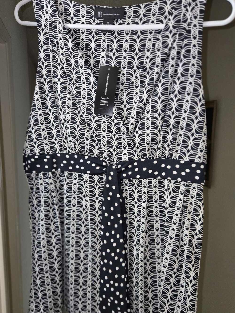 INC International Concepts Black and White Sleeveless Belted Blouse